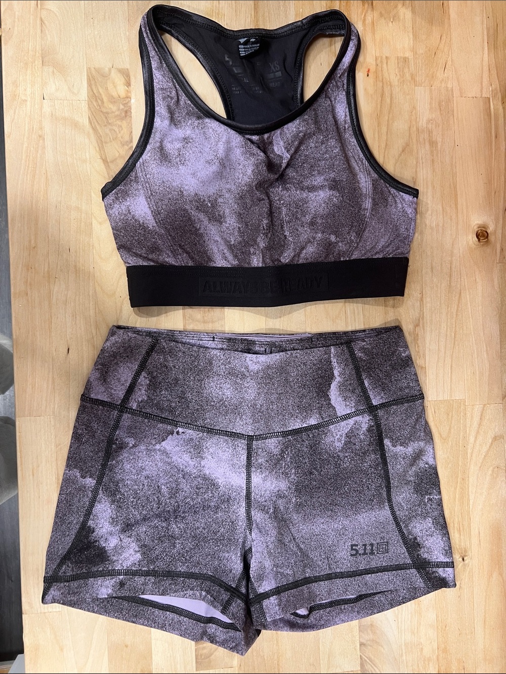 5.11 Tactical Lavender and Black Women's Active Sports Bra & Shorts Set